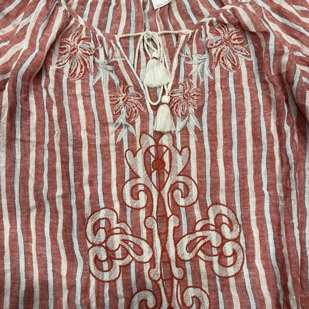 Anthropologie Pink Striped Embroidered Blouse - Picture 6 of 11
